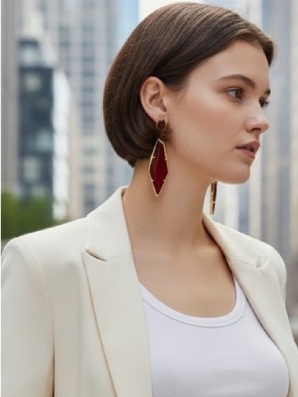 Kendra Scott geometric stone ruby red earrings